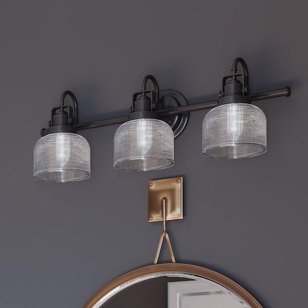Archie Collection 26-1/4 in. 3-Light Venetian Bronze Clear Double Prismatic Glass Coastal Bathroom Vanity Light