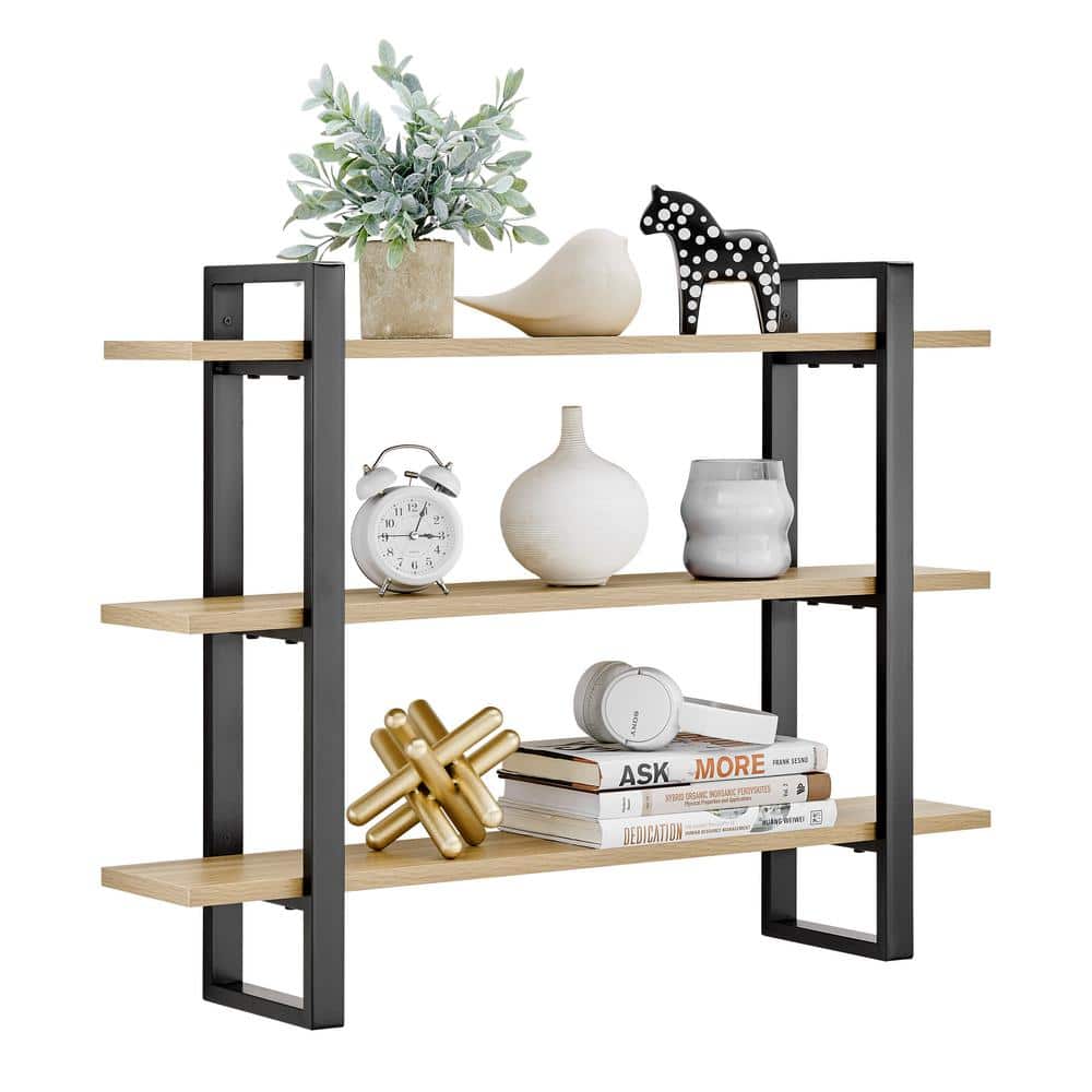 Chestnut and Iron 34'' Triple Tier Floating Wall Shelf