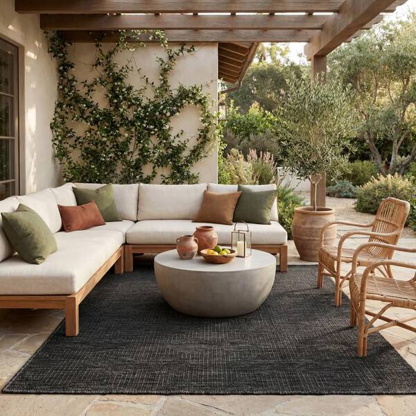 Morisse Geometric Charcoal 6 ft. x 9 ft. Outdoor Area Rug