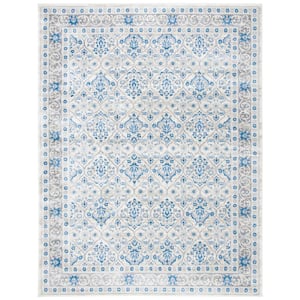 Brentwood Ivory/Blue 8 ft. x 10 ft. Geometric Floral Border Area Rug
