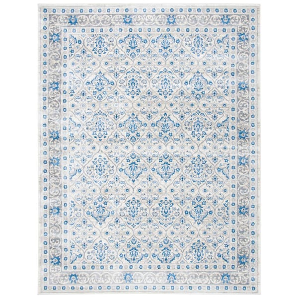 SAFAVIEH Brentwood Ivory/Blue 8 ft. x 10 ft. Geometric Floral Border Area Rug