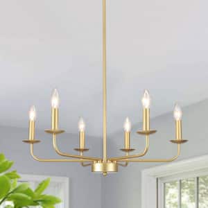 6-Light Spray Gold Rustic Traditional Linear Chandelier for Bedroom with No Bulbs Included