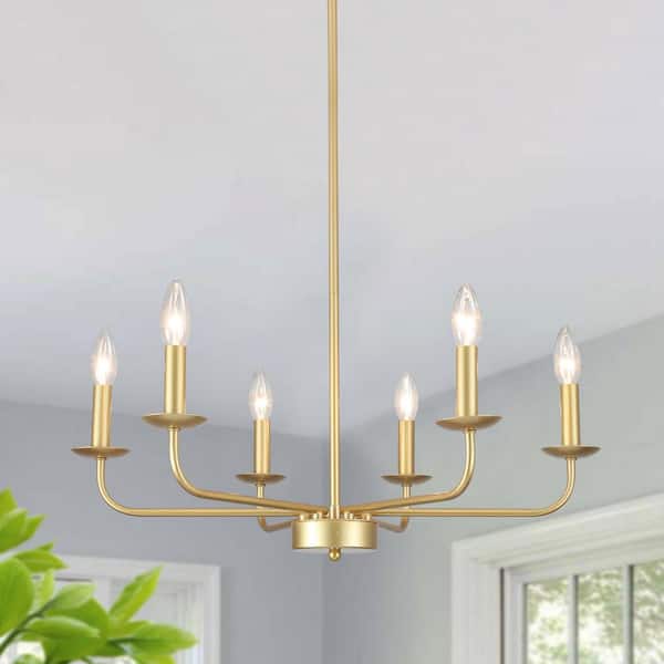 LWYTJO 6-Light Spray Gold Rustic Traditional Linear Chandelier for Bedroom with No Bulbs Included