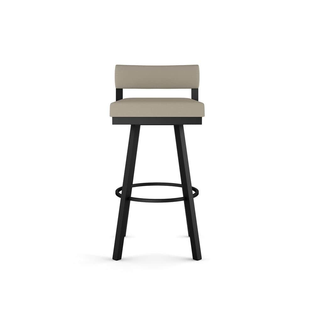 Greige Faux Leather Swivel Counter Stool with Black Metal Frame