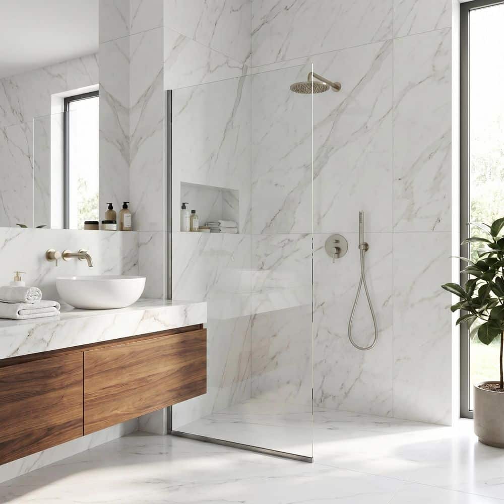 VIGO Zenith 34 in. W x 74 in. H Frameless Fixed Shower Screen Door