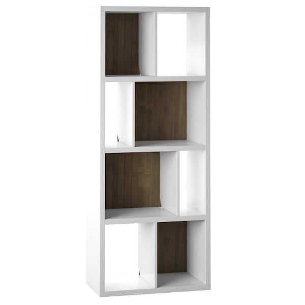 Twin Star Home 69.63 in. White Wood 8-Shelf Contemporary Standard Bookcase with Open Storage