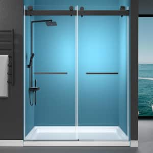 60 in. W x 79 in. H Double Sliding Frameless Shower Door in Matte Black With Crashproof And 3/8 in. (10 mm)Glass