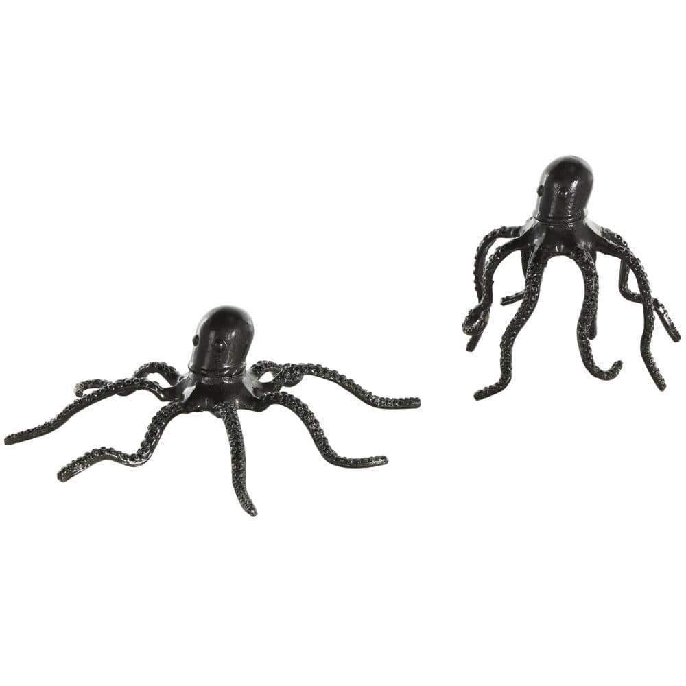 Litton Lane Black Aluminum Metal Octopus Sculpture with Textured