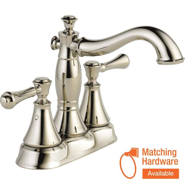 Delta Cassidy 4 in. Centerset 2-Handle Bathroom Faucet with Metal Drain Assembly in Polished Nickel