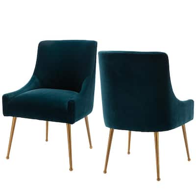 New-style Lake Green Velvet Accent Arm Chair Side Chair with Gold Legs (set of 2)