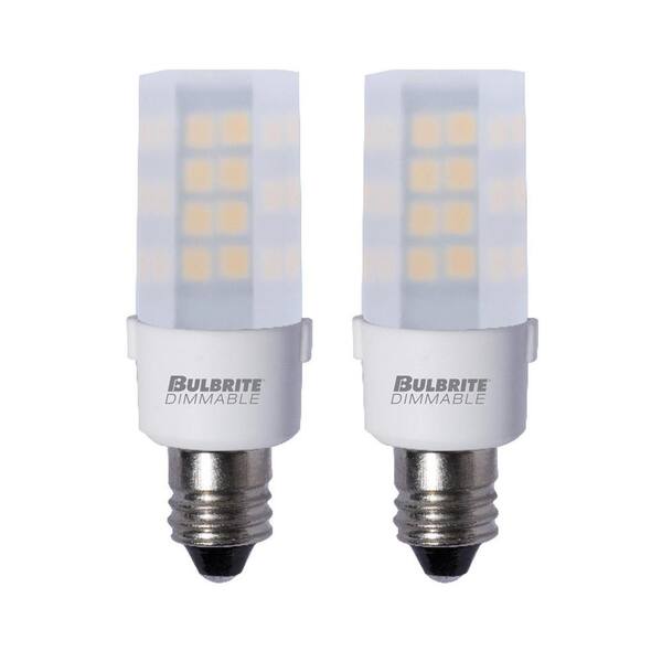 Bulbrite 35 - Watt Equivalent Soft White Light T4 (E11) Mini-Candelabra Screw, Dimmable Frost LED Light Bulb 3000K (2-Pack)