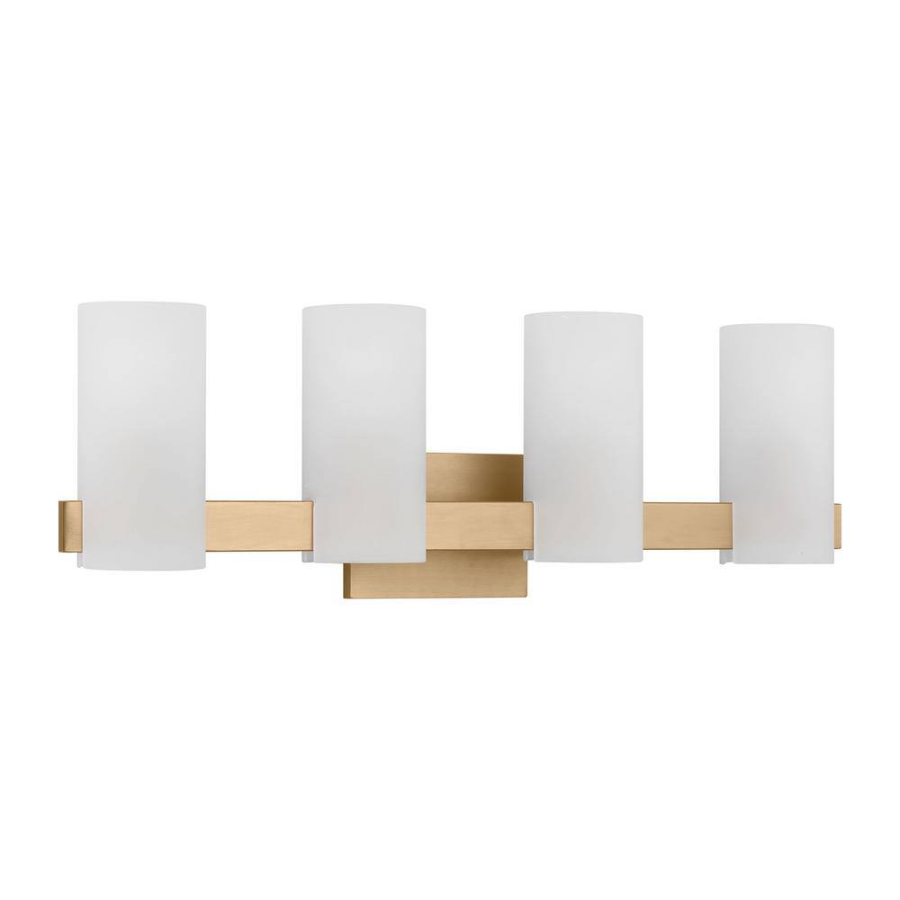 Rhode Satin Brass 4-Light Vanity with Etched Glass Shades