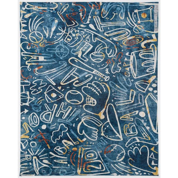Sportsglyphs Blue 4 ft. x 6 ft. Abstract Area Rug