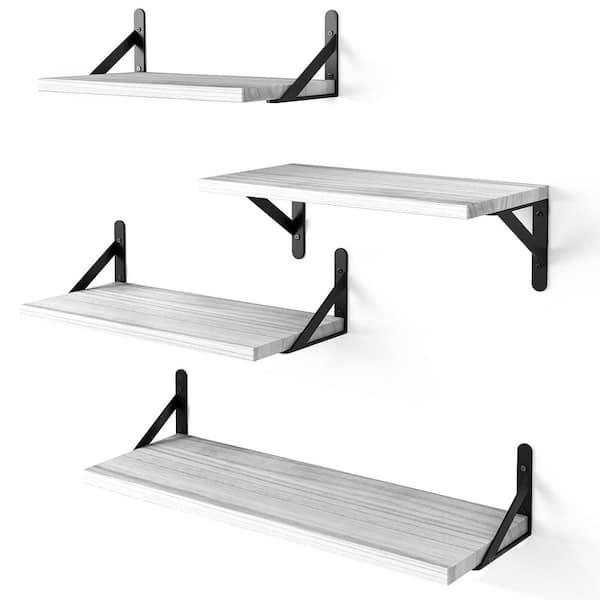 Anqtovp 16.5-in W x 6. 1in D x 4.3-in H in Rustic White Assembled Floating Shelf, Wall Mounted Wood Shelves (Set of 4)
