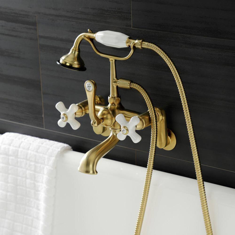 Brushed Brass Vintage Wall Mount Clawfoot Tub Faucet with Hand Shower