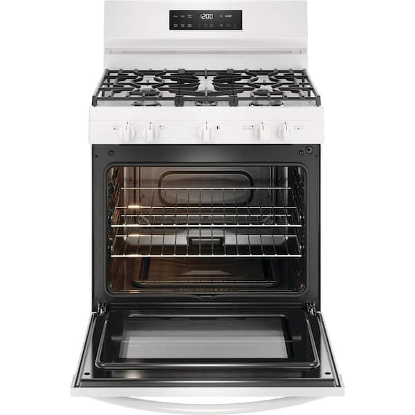 30 in 5 Burner Freestanding Gas Range in White with Quick Boil and Steam Clean