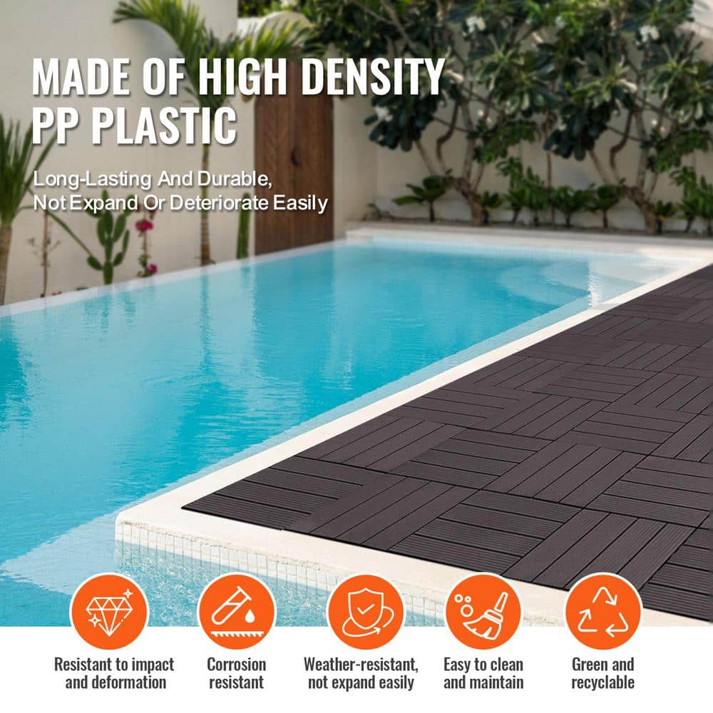 Dark Brown Waterproof Interlocking Deck Tiles 12"x12" 10-Pack