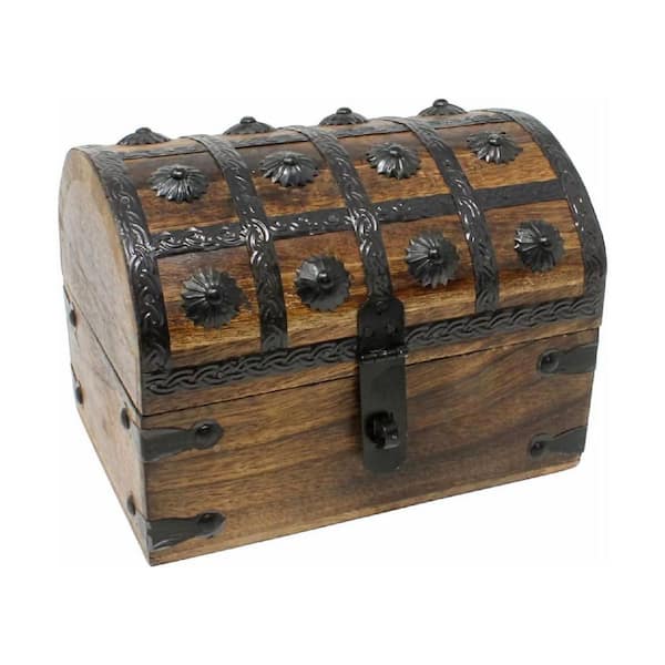 Brown 8 in. x 6 in. Wood Decorative Box with Hinged Lid HD7N8YGMX3