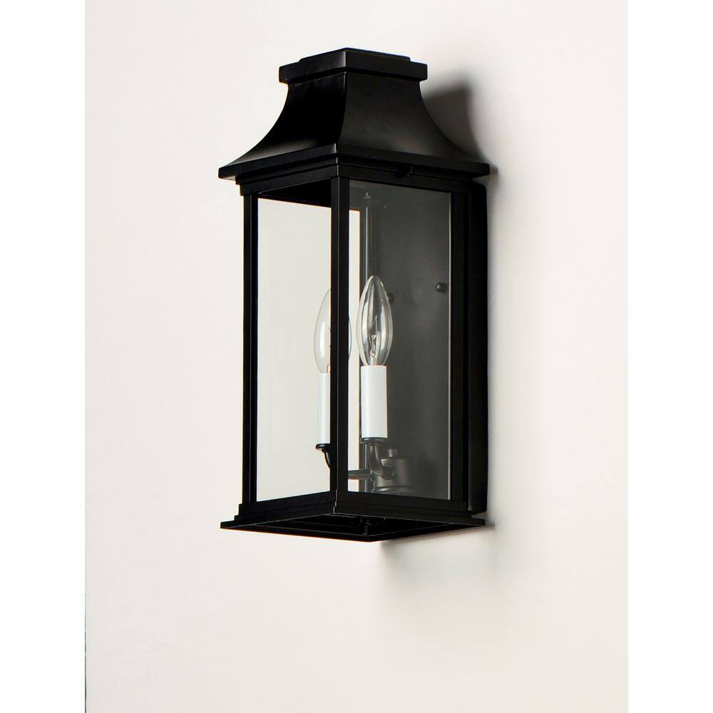 Vicksburg Black Aluminum 2-Light Outdoor Wall Sconce with Clear Glass