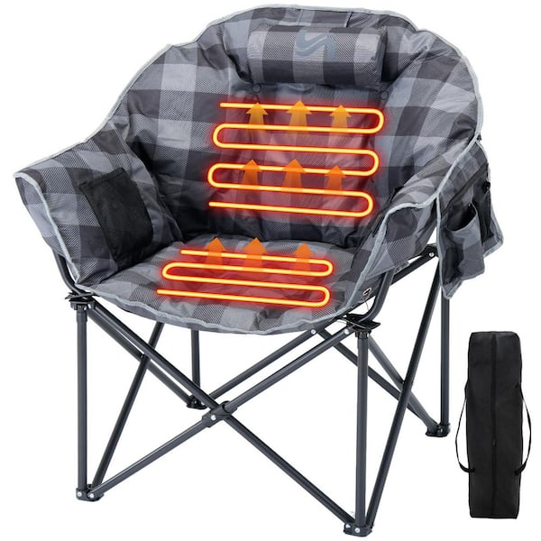 Oversized Heated Camping Chair Portable Folding Chair with Padded Seat Patio Lounge Chair with 3 Heat Levels for Camping