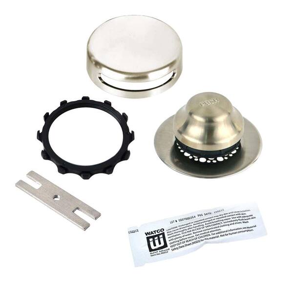 Watco Universal NuFit Foot Actuated Bathtub Stopper with Grid Strainer, Innovator Overflow and Silicone in Brushed Nickel