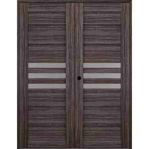 Dome 72 in. x 79 in. Right Hand Active 3-Lite Frosted Glass Gray Oak Wood Composite Double Prehung French Door