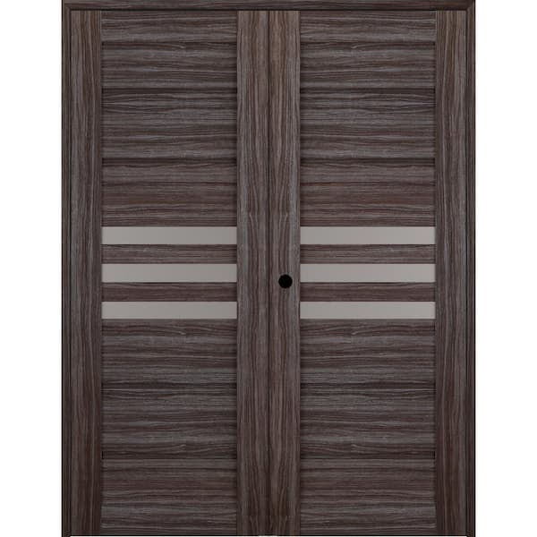 Belldinni Dome 72 in. x 79 in. Right Hand Active 3-Lite Frosted Glass Gray Oak Wood Composite Double Prehung French Door