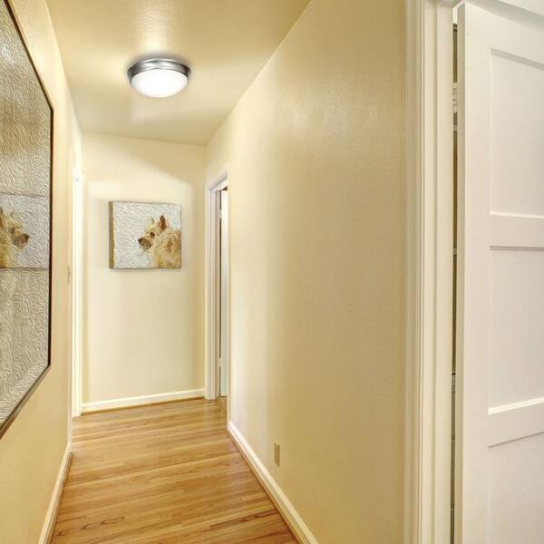 Access Lighting - Atom 14 in. 3-Light Brushed Steel Flush Mount