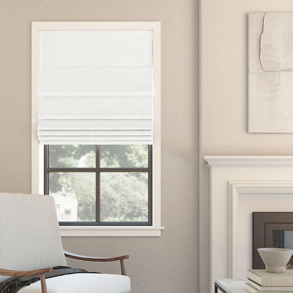 White Textured Fabric Cordless Blackout Roman Shade 39" x 64"