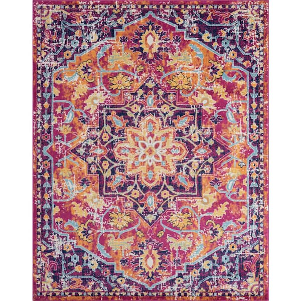 Tayse Rugs Dynamic Medallion Pink 5 ft. x 8 ft. Indoor Area Rug