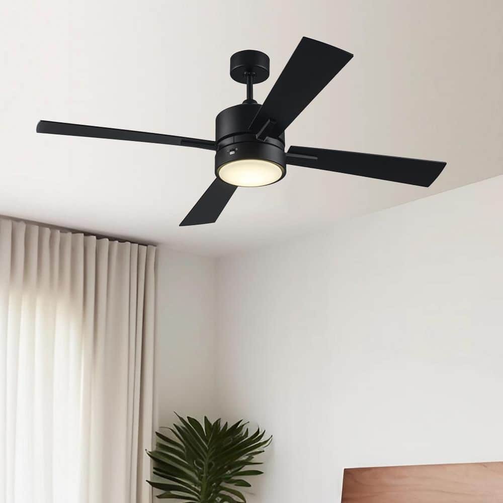 52 in. Indoor Black Downrod Mount 4-Blade Standard Ceiling Fan with Integrated LED Light Kit, Wall Switch Included price history on PriceWatchPro