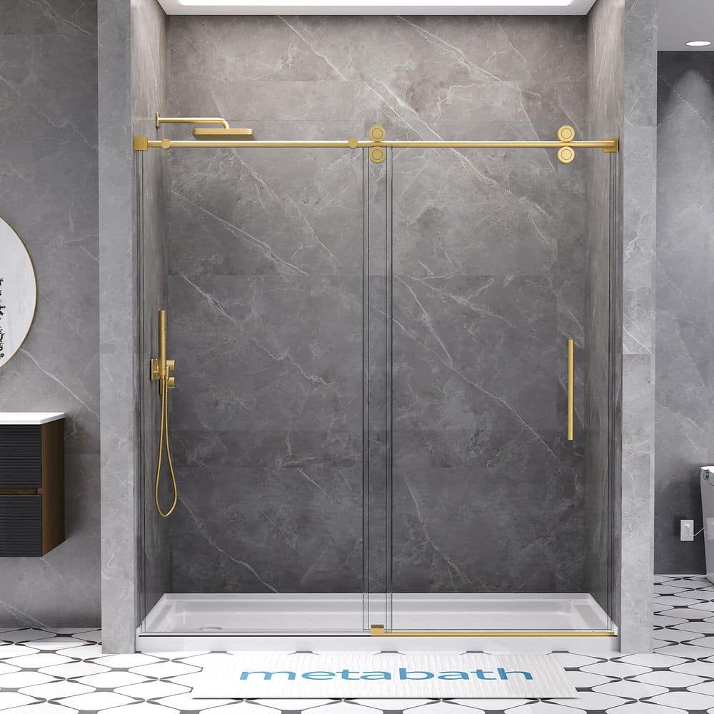 66 to 72 in. W x 76 in. H Single Sliding Frameless Shower Door in Brushed G
