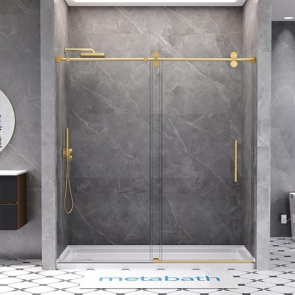 66 to 72 in. W x 76 in. H Single Sliding Frameless Shower Door in Brushed Gold with 3/8 in. Tempered Clear Glass