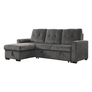 Suri 90 in. Straight Arm 2-piece Chenille Reversible Sectional Sofa in Dark Gray with Pull-out Bed