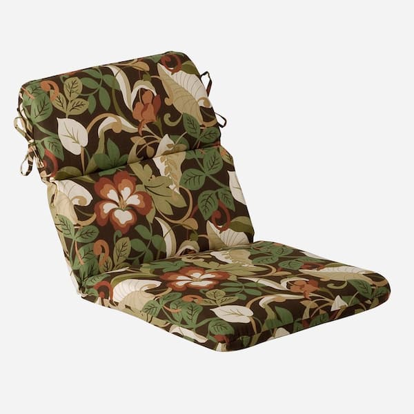 Pillow Perfect Floral Outdoor/Indoor 21 in. W x 3 in. H Deep Seat, 1-Piece Chair Cushion with Round Corners in Brown/Green Coventry