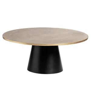 Myla 30 in. x 14 in. Gold Top Round Aluminium Coffee Table with Conical Base