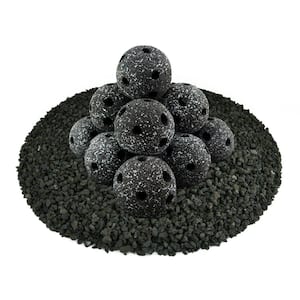4 in. Midnight Black Speckled Hollow Ceramic Fire Balls for Indoor and Outdoor Fire Pits or Fireplaces (Set of 14)
