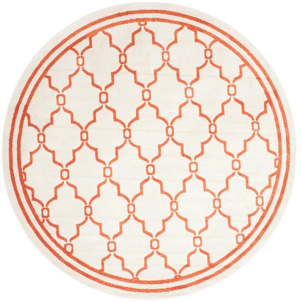SAFAVIEH Amherst Beige/Orange 7 ft. x 7 ft. Round Diamond Geometric Area Rug