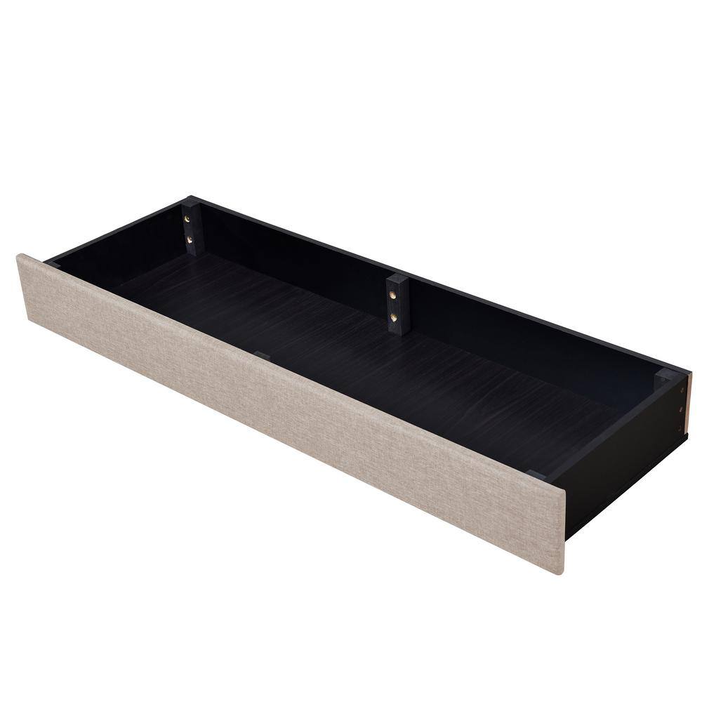 Beige Linen Upholstered Queen Platform Bed with Storage Drawers
