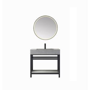 Bilbao 36 in. W x 22 in. D x 34 in. H Single Sink Bath Vanity in Matte Black with Grey Natural Stone Top and Mirror