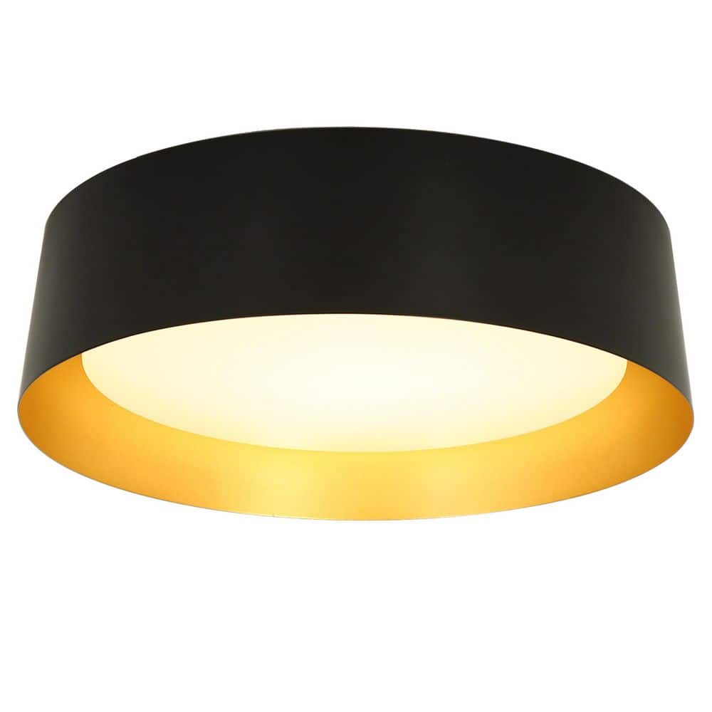 12.9 in. Modern Drum Matte Black and Gold Integrated LED Flush Mount Ceiling Light with 5CCT for Bathroom Hallway Foyer price history on PriceWatchPro