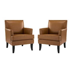 Maaf Camel Accent Armchair with Solid Wooden Legs and Nailhead Trim (Set of 2)