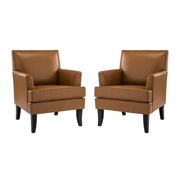 JAYDEN CREATION Maaf Camel Accent Armchair with Solid Wooden Legs and Nailhead Trim (Set of 2)
