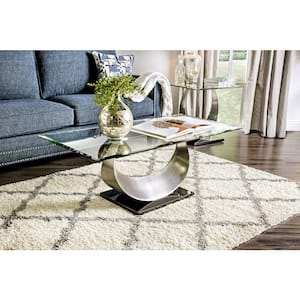 Clarkton 2-Piece 48 in. Satin Plated and Black Rectangle Glass Coffee Table Set