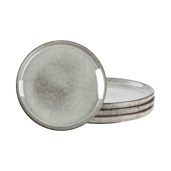 8 Inch Ceramic Dessert Plates Set of 4 with Fluted Edges and Scratch-Resistant Reactive Glaze in Grey