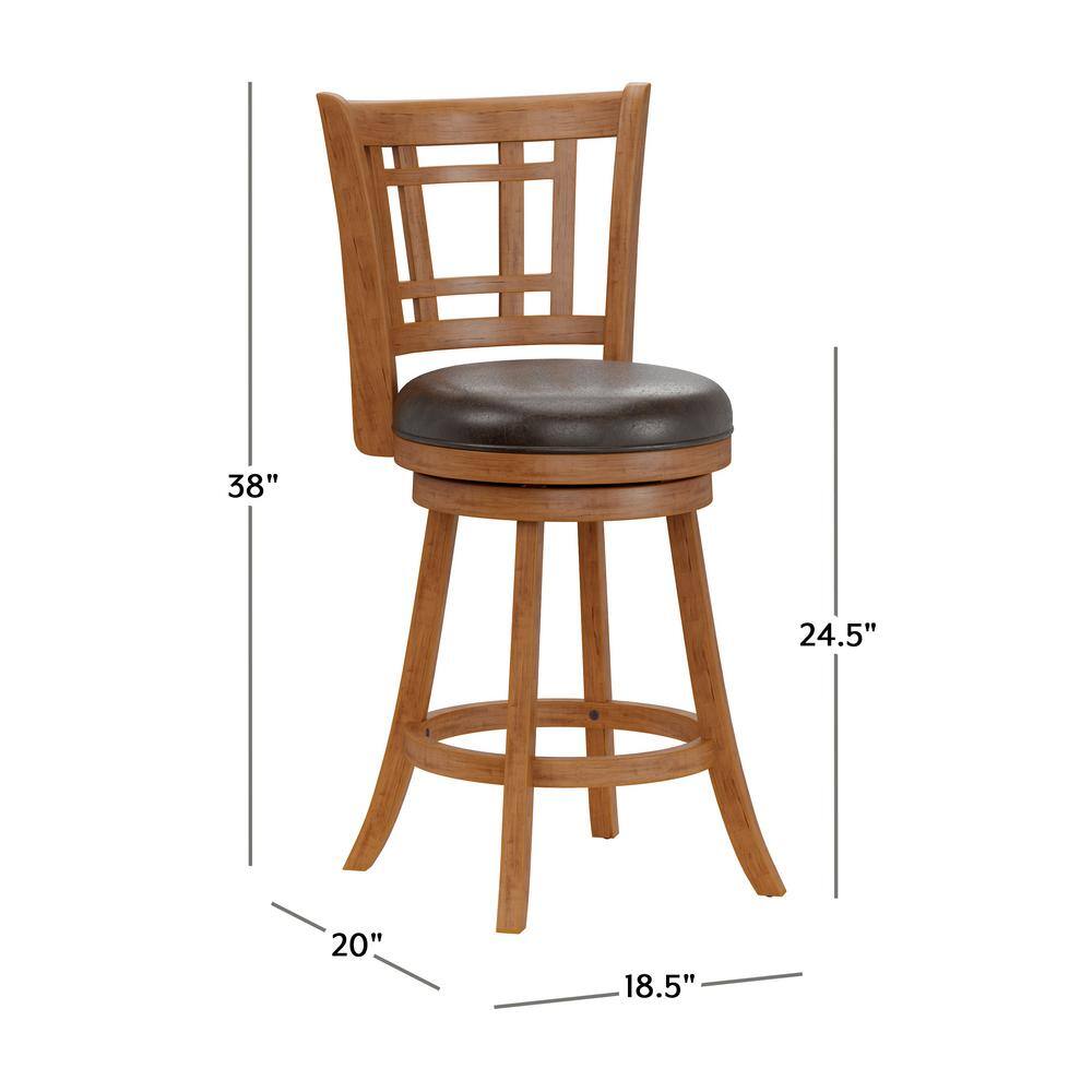 Fairfox Oak Swivel Counter Stool with Brown Faux Leather Seat
