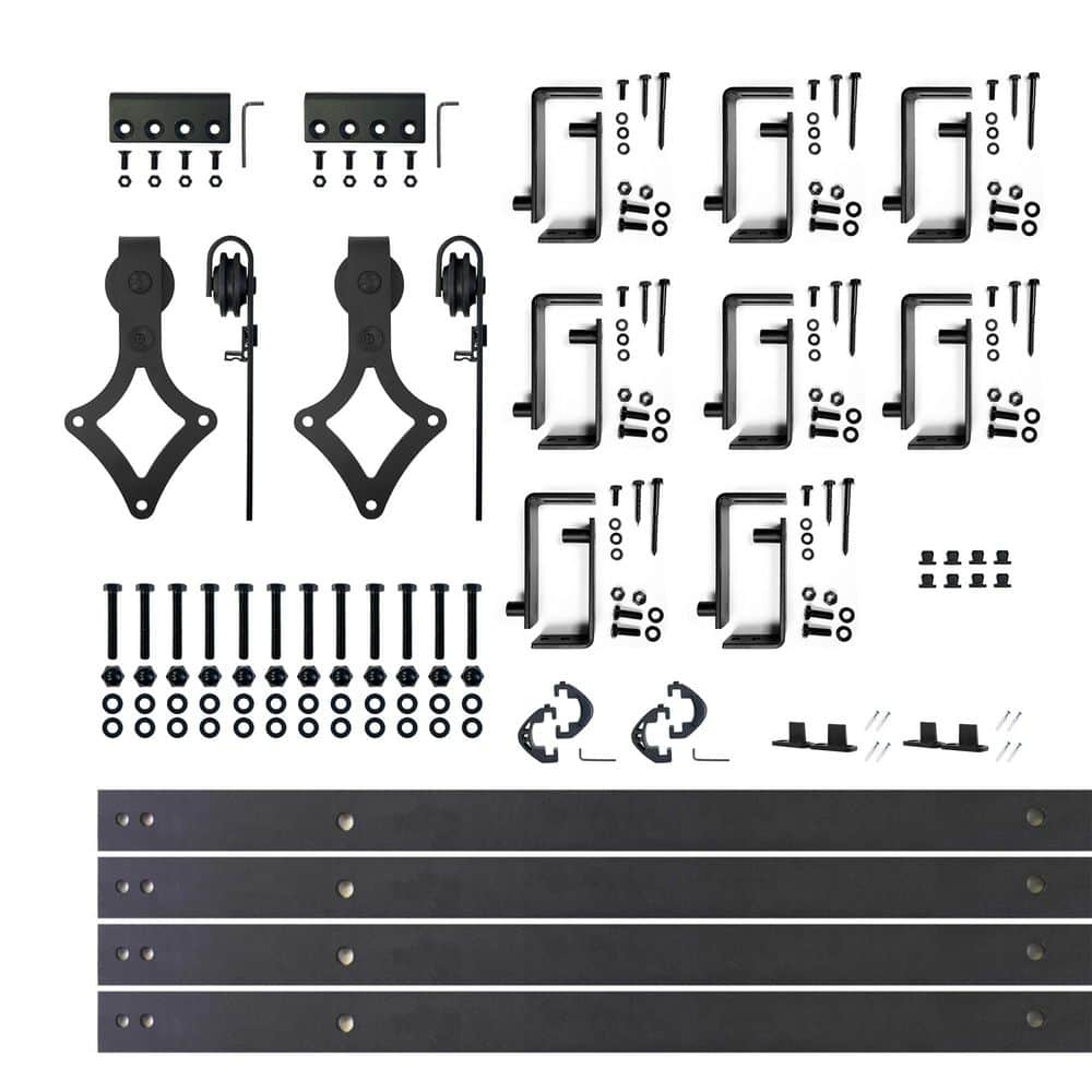 11 ft./132 in. Black Rustic Double Track Bypass U-Shape Sliding Barn Door Hardware Kit - Diamond Design Roller price history on PriceWatchPro