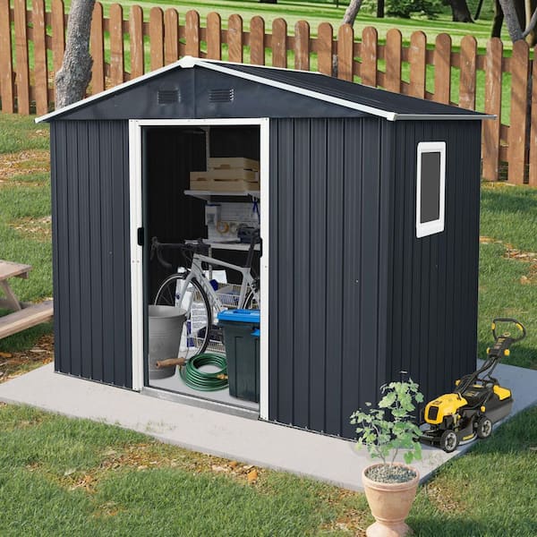 Daheat Durab, 8 ft. W x 4 ft. D, Outdoor Metal Storage Shed with Window and Metal Foundation (Black and White), 32 sq. ft.