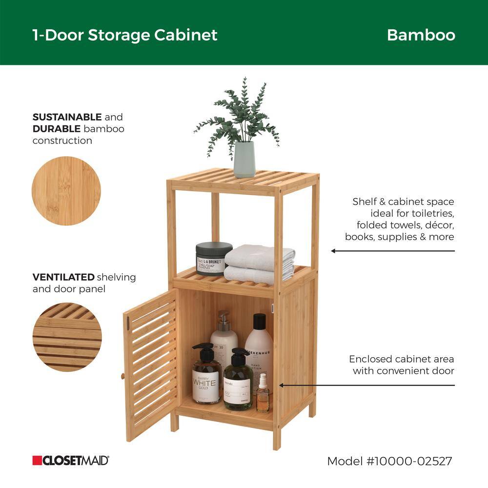 Natural Bamboo 1-Door Storage Cabinet with Shelves