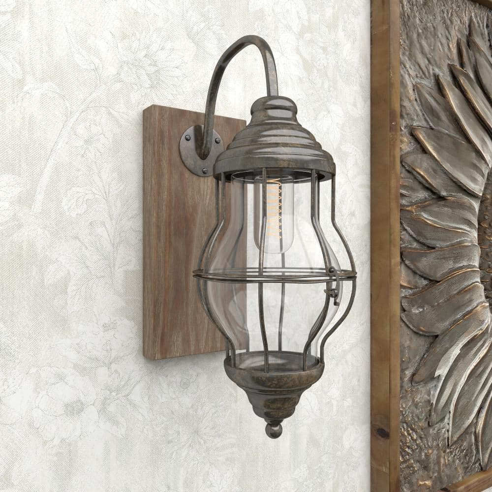 17" Black Iron and Wood LED Wall Sconce
